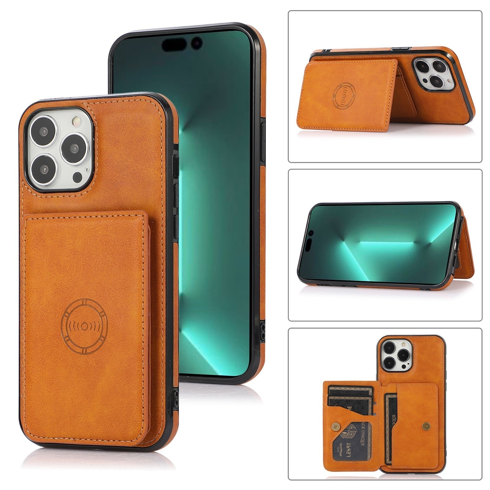 BROWN CARD CASE W/MAGNET IP 14
